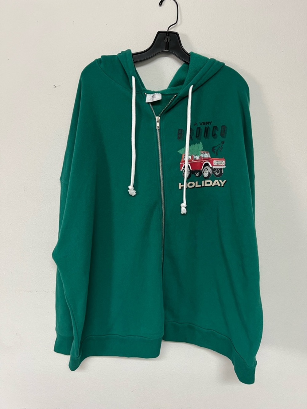 Unisex Ford Green Holiday Zip-Up Hoodie with Red Truck Graphic